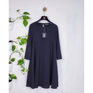 Black Italian Cocktail Shift Dress SMALL Solid Shift Stretch SATINE ITALY NEW